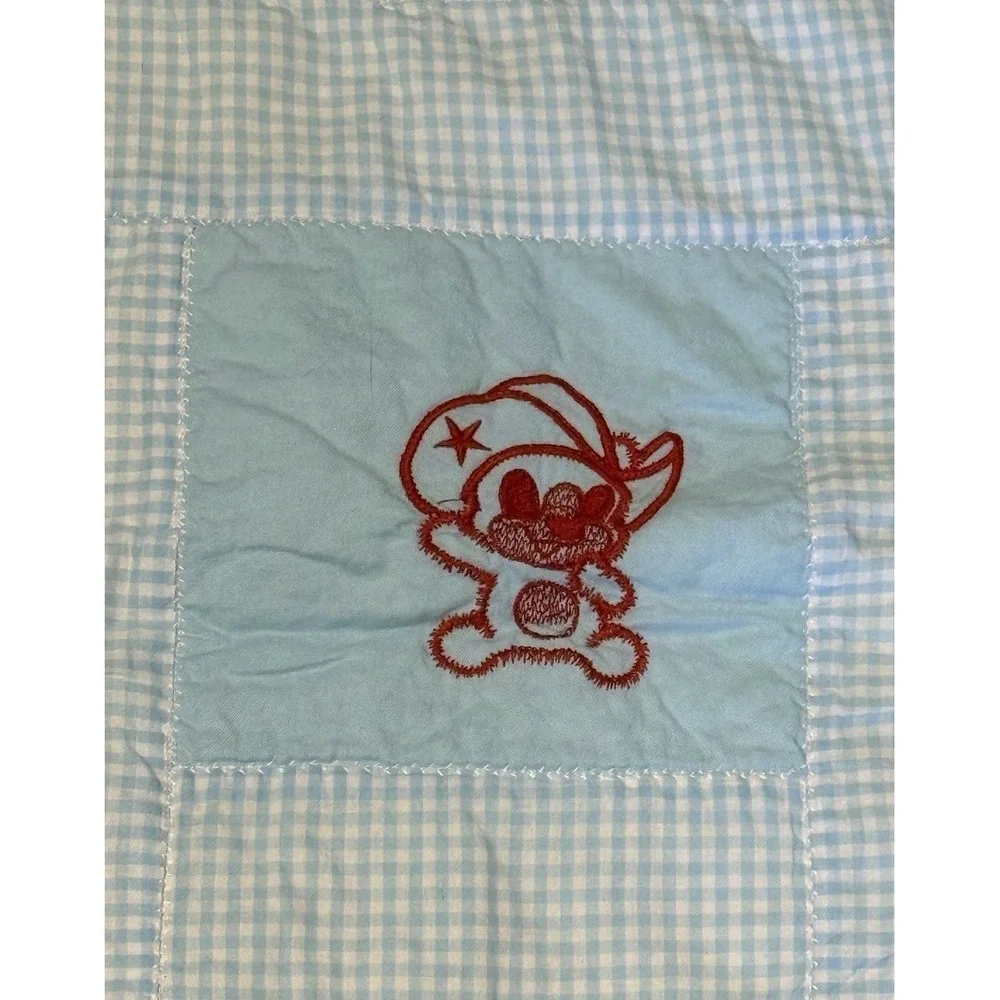 Baby Boy Patchwork Quilt Teddy Bear Blue Brown 32x32 Crib Stroller Blanket